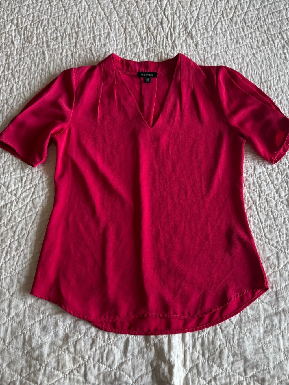 Le Chateau Short Sleeve Pleated Blouse